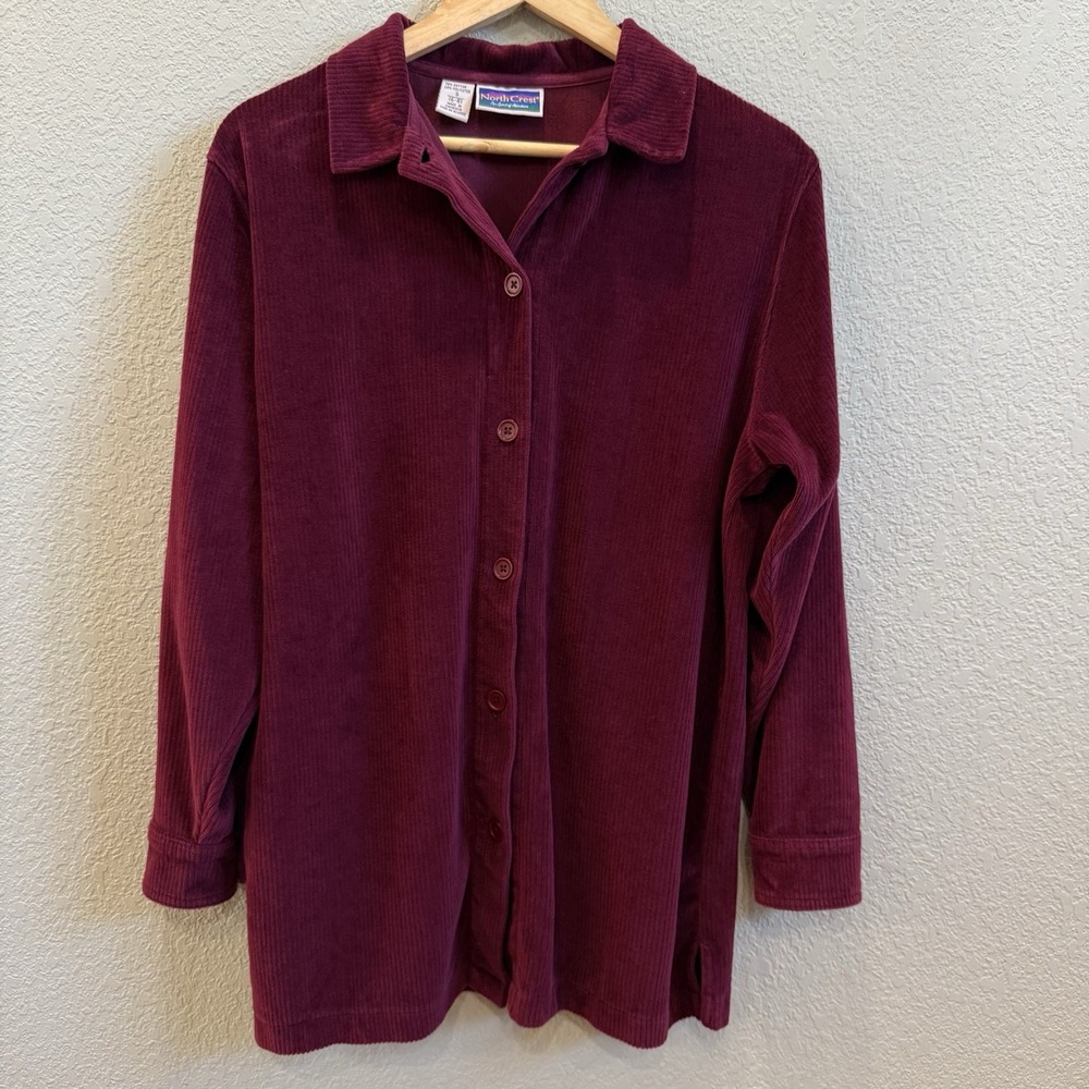 NorthCrest Burgundy Corduroy Button Down Tunic Shirt S (6-8)